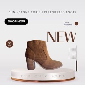 Sun + Stone Women’s Adrien Perforated Ankle Booties Cognac Brown